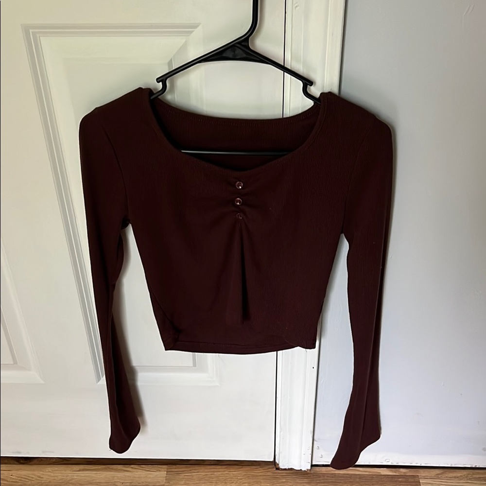 SHEIN Red Long Sleeve Crop Blouse